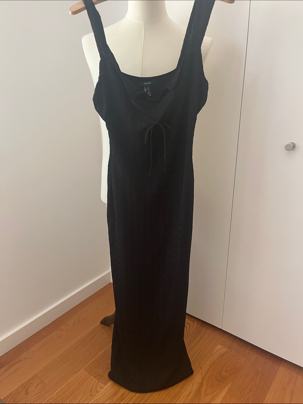 Forever 21 Black Scoop Neck Maxi Dress with Tie Front